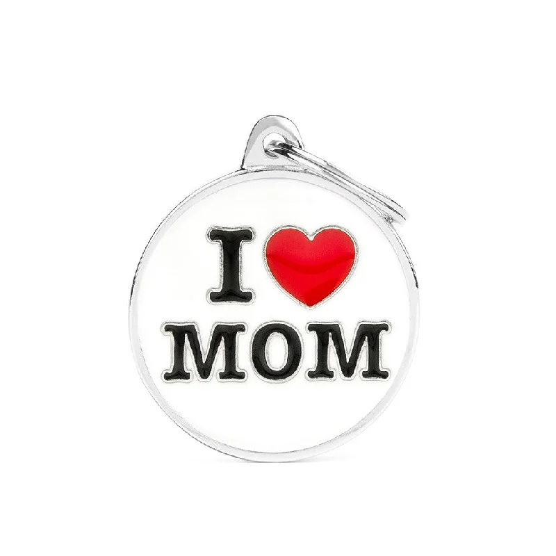 Big Circle I Love Mom ID Tag