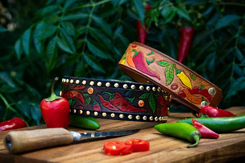 Chili Peppers Leather Collar