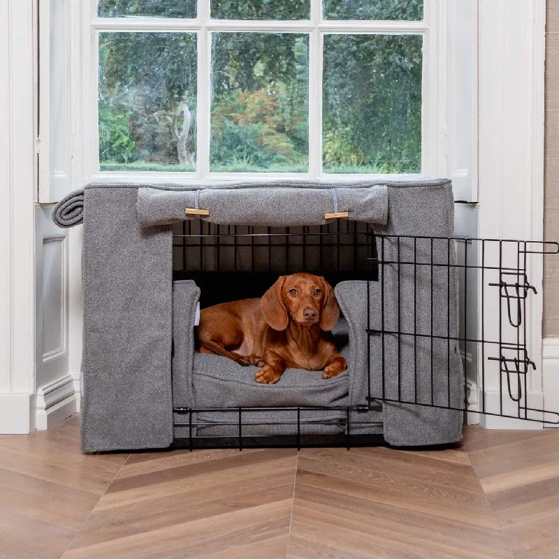 Dog Crate Set In Pewter Herringbone Tweed by Lords & Labradors