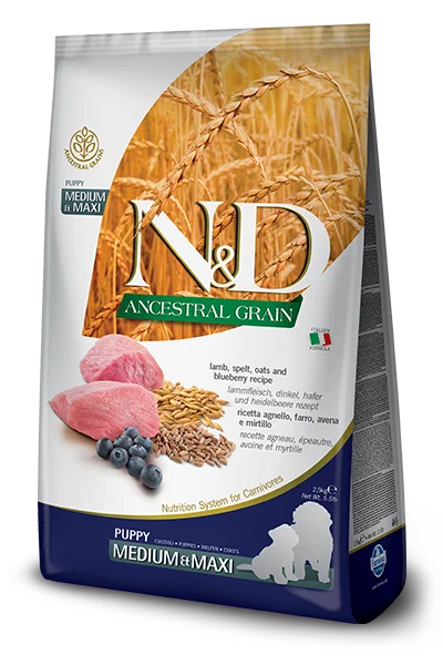 Farmina Natural & Delicious Ancestral Grain Lamb & Blueberry Medium & Maxi Puppy Dog Food