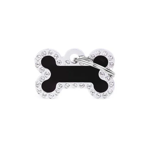 Glam Small Black Bone Strass ID Tag