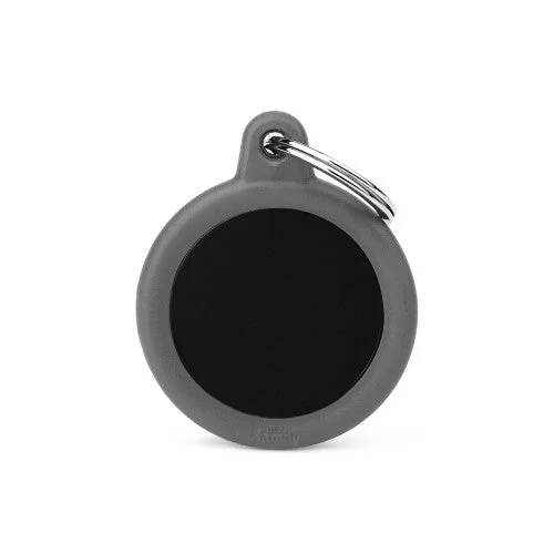 Hushtag Collection Aluminum Black Circle With Grey Rubber ID Tag