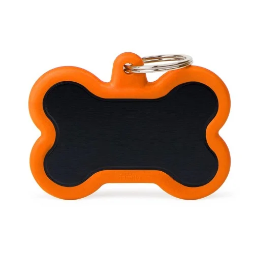 Hushtag Collection Aluminum XL Black Bone With Orange Rubber ID Tag