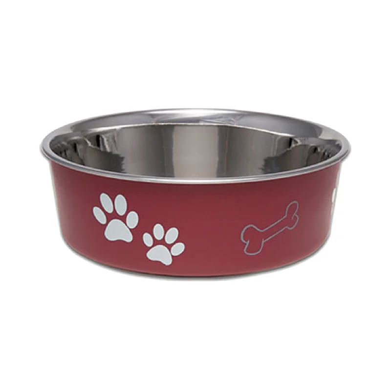 Loving Pets Bella Bowl, Non-Skid Stainless Steel Merlot