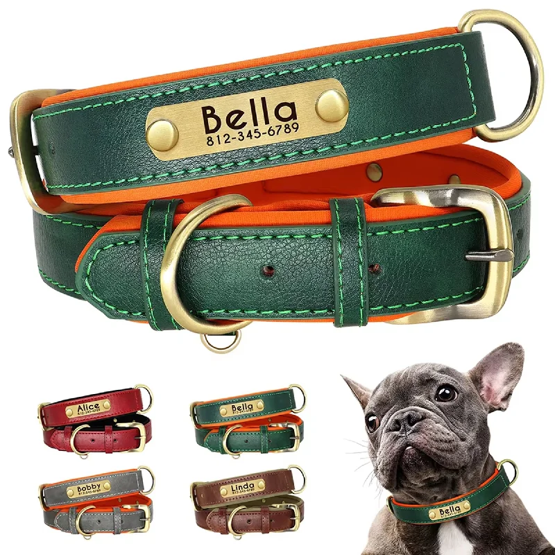 Personalized Dog Collar, Custom Engraved PU Leather Dog Collars, Free Engraving ID Tag Nameplate For Small Medium Large Dogs - C1515