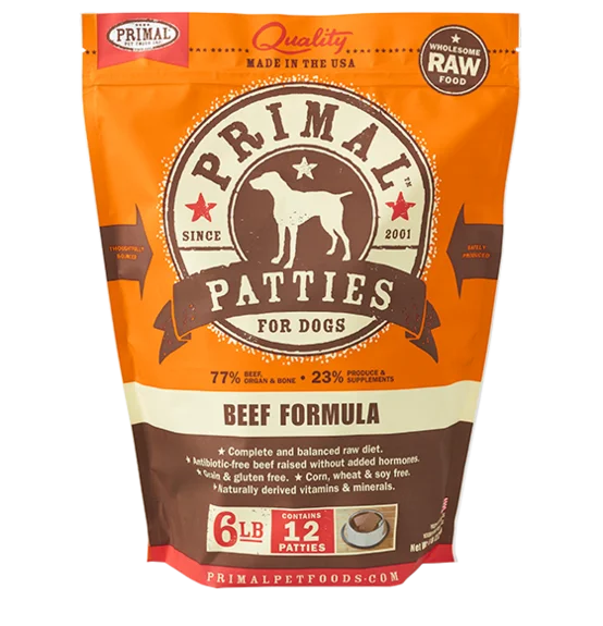 PRIMAL DOG BEEF PATTIES FROZEN 3Lb- 6Lb