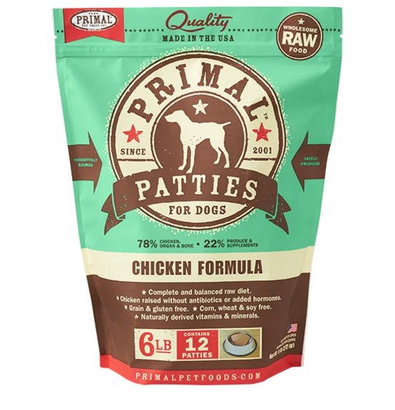 PRIMAL DOG CHICKEN PATTIES FROZEN 3Lb- 6Lb