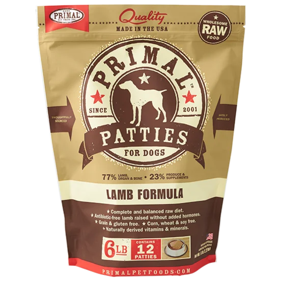 PRIMAL DOG LAMB PATTIES FROZEN 3Lb-6Lb