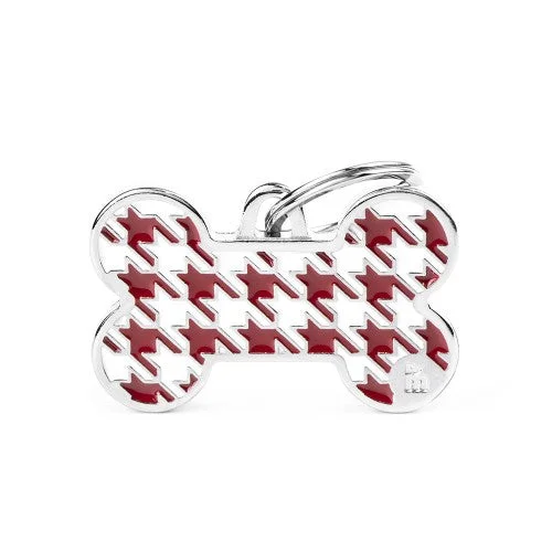 Style Pied de Poule Big Red Bone ID Tag