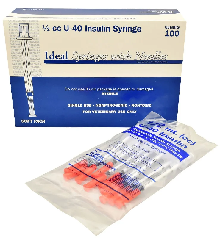 U-40 Syringes with 29G x 1/2" Needles, Box of 100