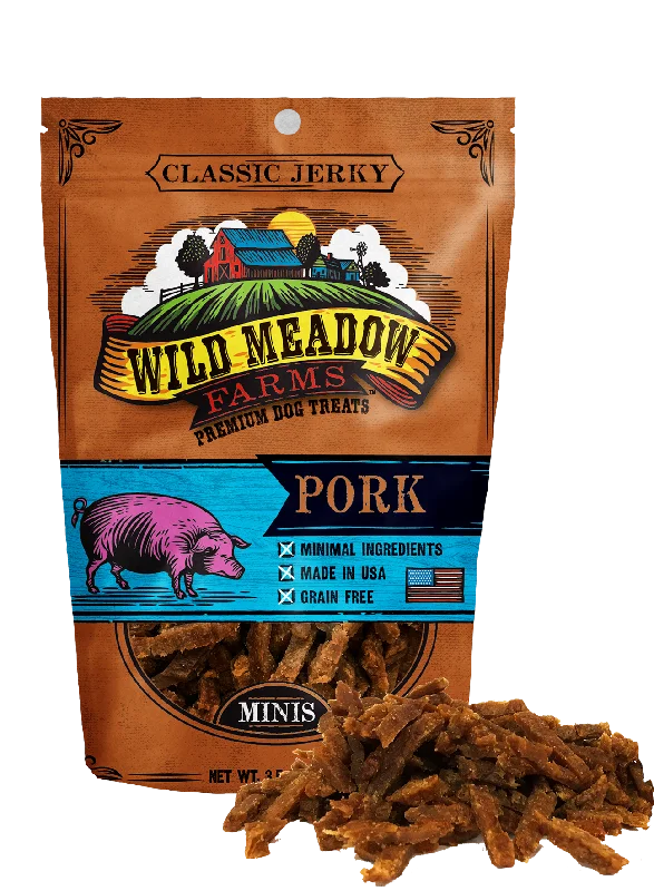 Wild Meadow Farms - Classic Pork Minis - USA Made Soft Jerky Training Treats for Dogs- 4oz