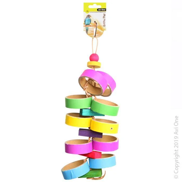 Avi One Bird Toy Paper Rings with Wooden Beads