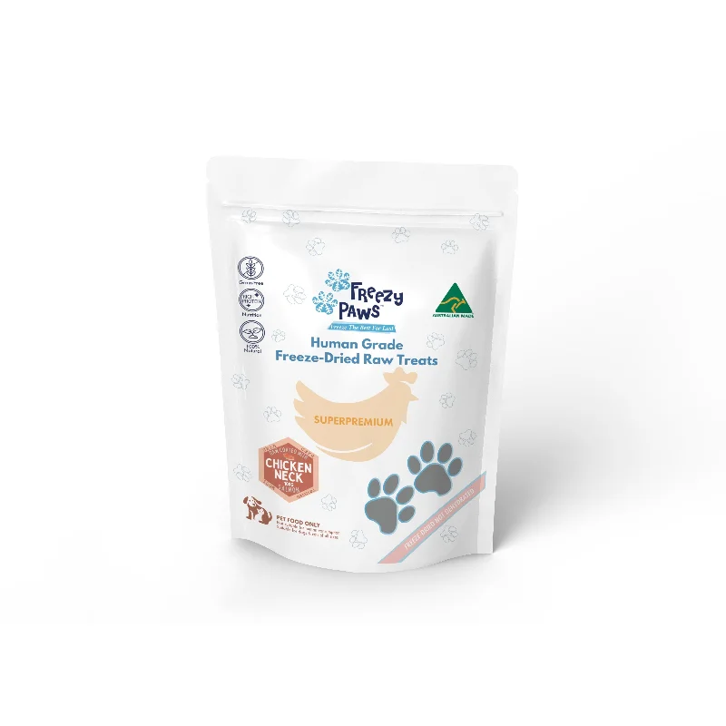 Freezy Paws Freeze Dried Salmon Coated Chicken Necks Dog and Cat Treats 100g