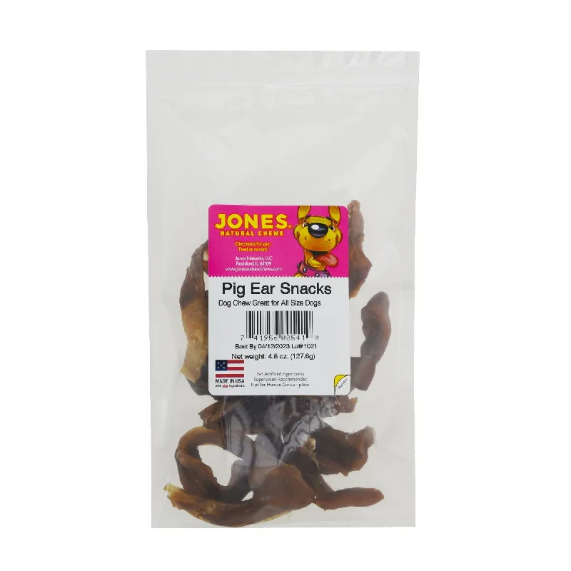 Jones Natural Chews Pig Ear Snacks 4.5 oz. Bag Dog Chew