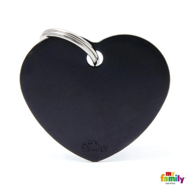 My Family Basic Heart Large Black Dog Tag with Free Engraving