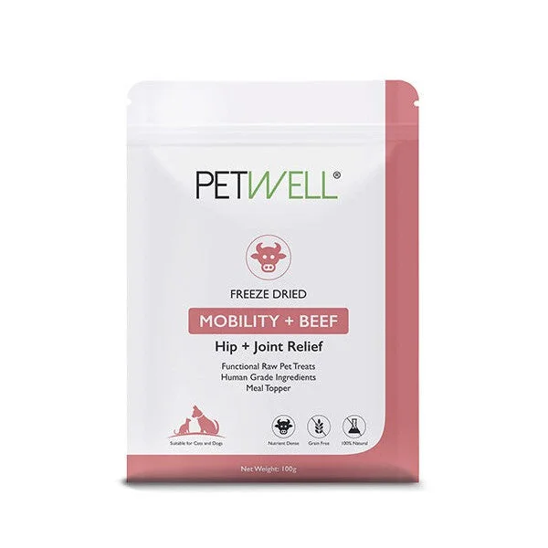 PetWell Freeze Dried Beef with Mobility Support Functional Treats for Dogs and Cats 100g