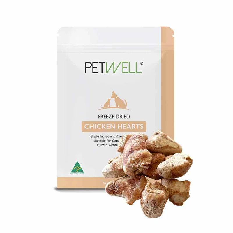 PetWell Freeze Dried Chicken Heart Treats for Dogs and Cats 80g