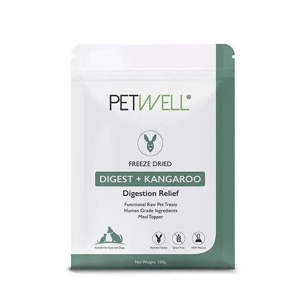 PetWell Freeze Dried Kangaroo with Digest Support Functional Treats for Dogs and Cats 100g