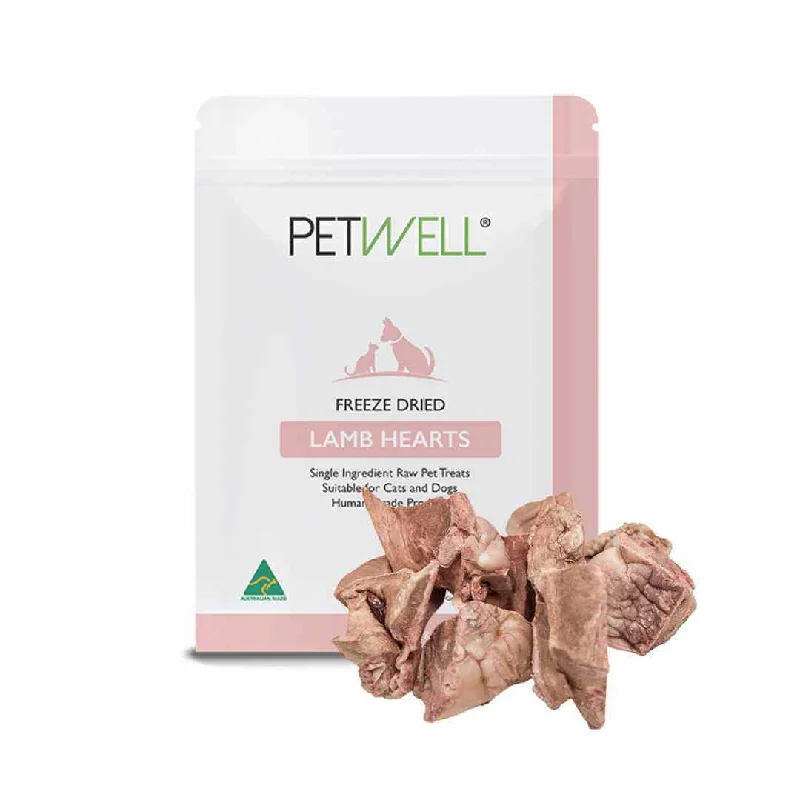 PetWell Freeze Dried Lamb Hearts Treats for Dogs and Cats 80g