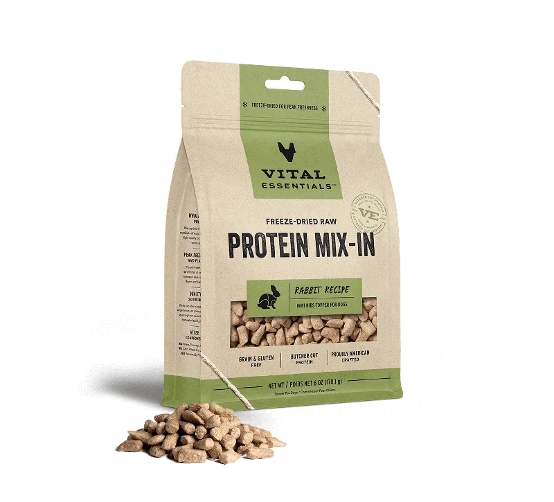 Vital Essentials Rabbit Recipe Freeze-Dried Raw Protein Mix-In Mini Nibs Topper For Dogs